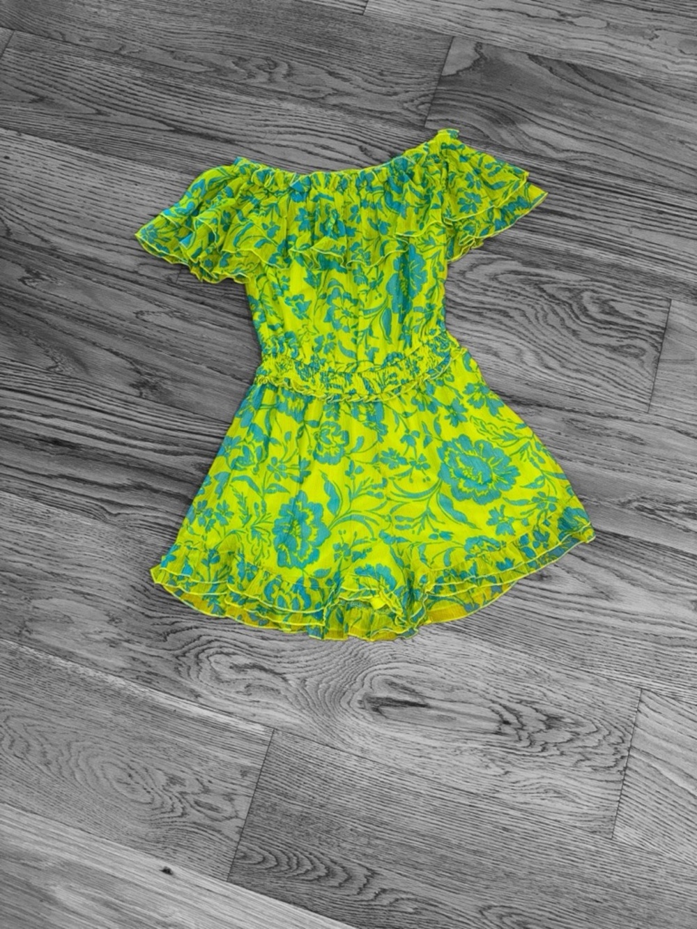 Umgee Yellow & Teal Floral Off-Shoulder Romper